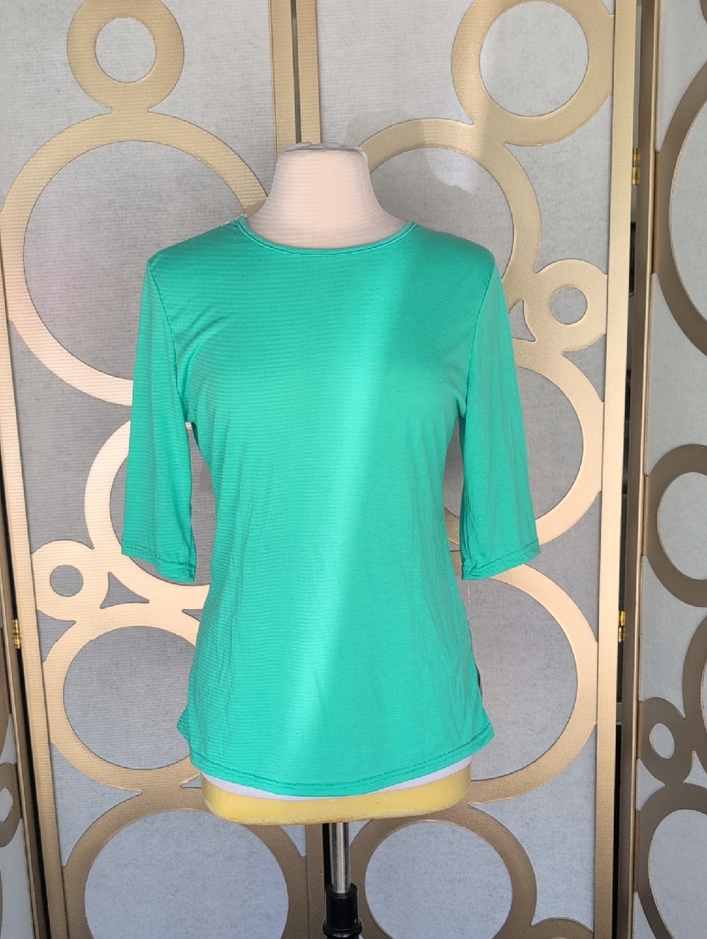 Women’s Teal Crewneck Elbow-Sleeve Top